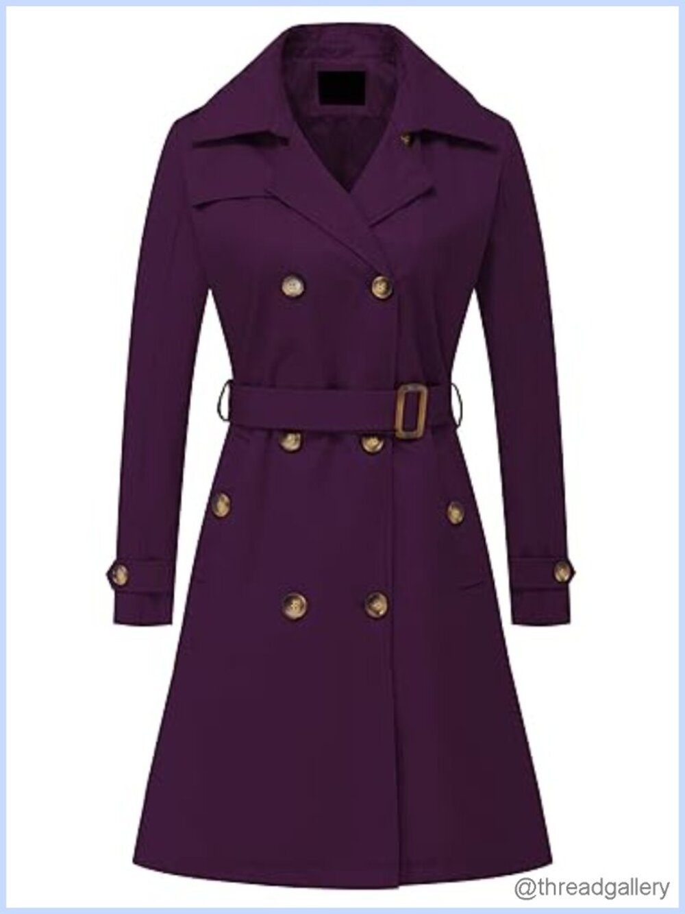 Double Breasted Long Trench Coat Mid-Length Belted Overcoat Dress Jacket